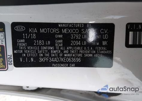2019 Kia Forte S z USA, uszkodzony, nr VIN 3KPF34AD7KE063696